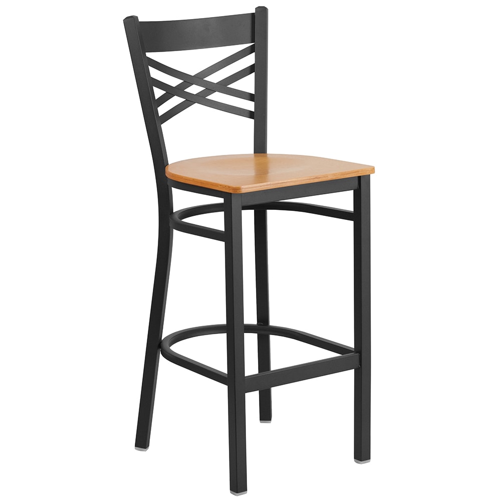 Flash Furniture XU-6F8BXBK-BAR-NATW-GG Bar Stool w/ Cross Back & Natural Wood Seat, Black