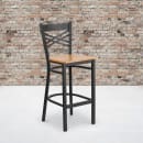 Flash Furniture XU-6F8BXBK-BAR-NATW-GG Bar Stool w/ Cross Back & Natural Wood Seat, Black thumbnail 5