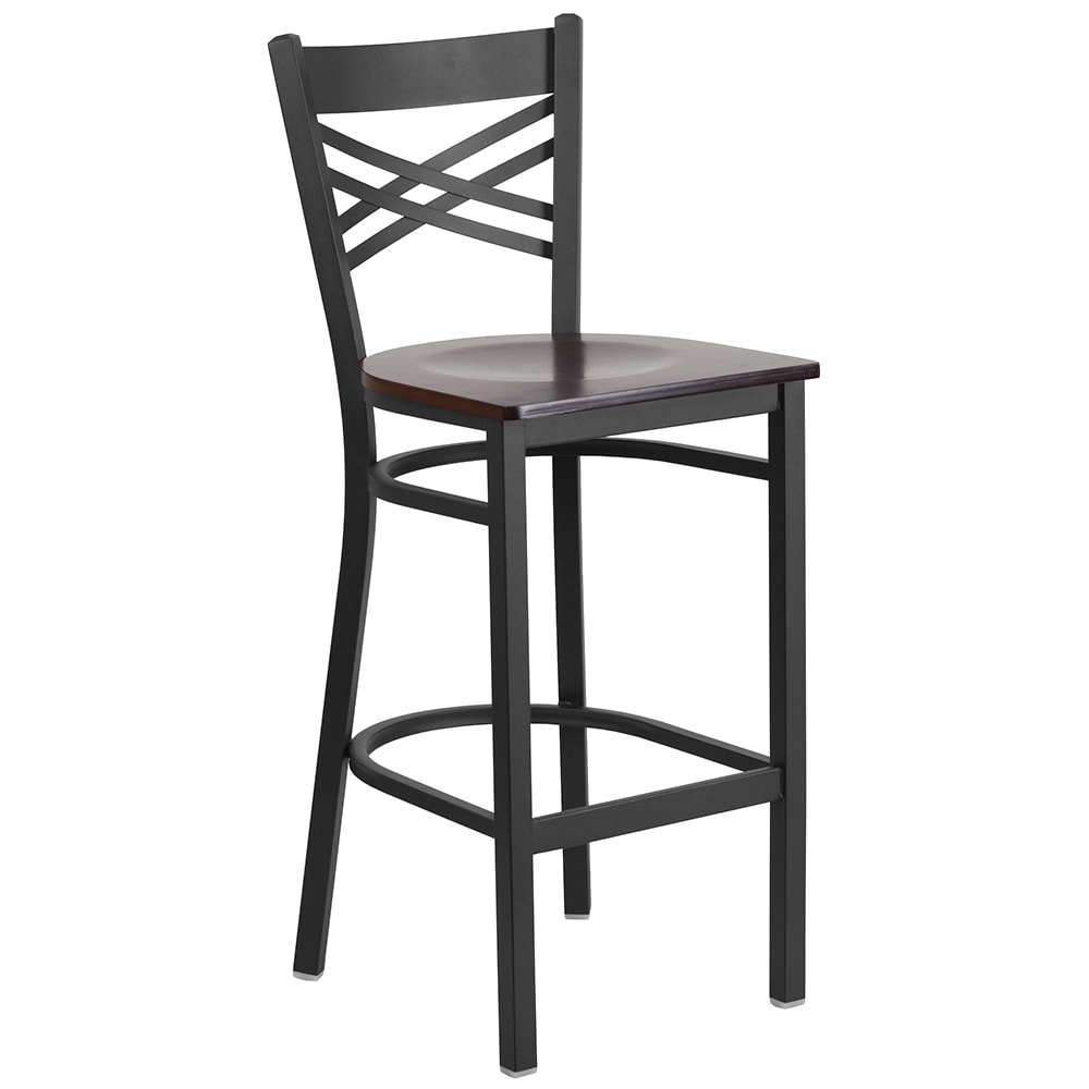 Flash Furniture XU-6F8BXBK-BAR-WALW-GG Bar Stool w/ Cross Back & Walnut Wood Seat, Black