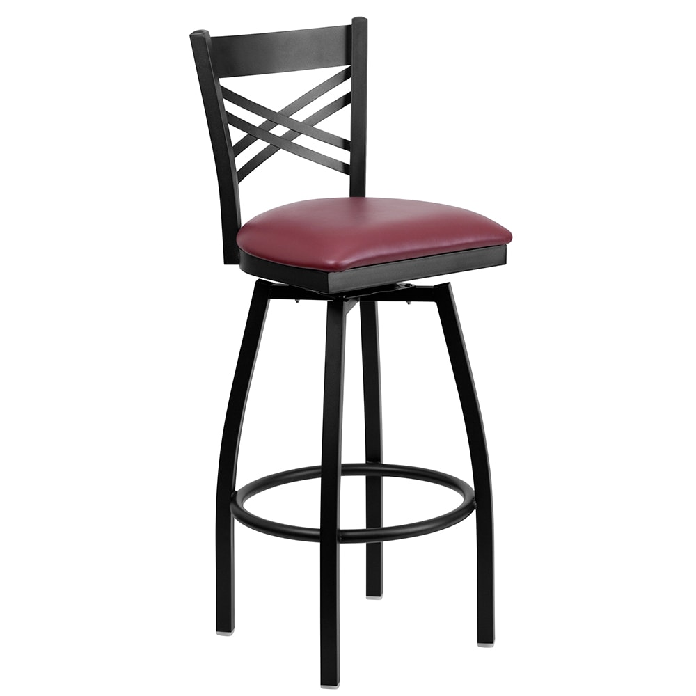 Flash Furniture XU-6F8B-XSWVL-BURV-GG Bar Stool w/ Cross Back & Burgundy Vinyl Seat, Black