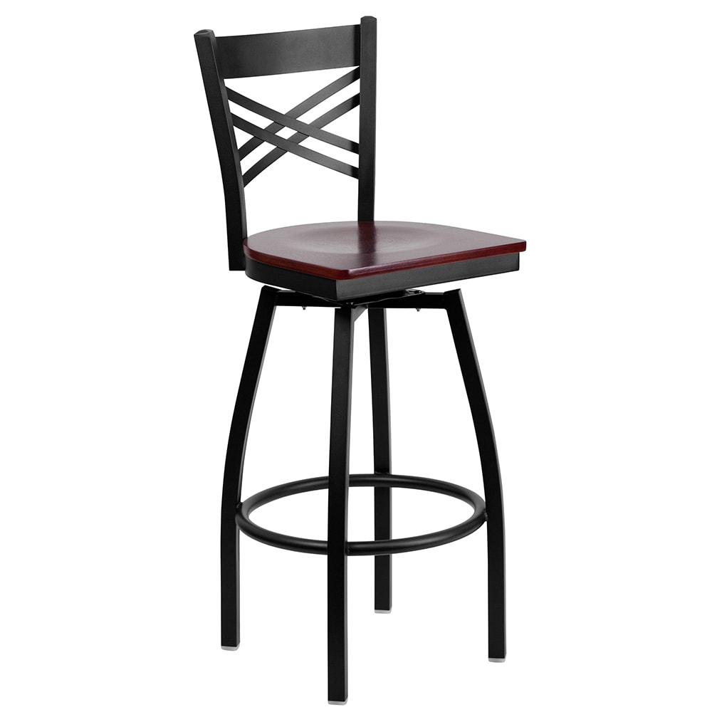 Flash Furniture XU-6F8B-XSWVL-MAHW-GG Bar Stool w/ Cross Back & Mahogany Wood Seat, Black