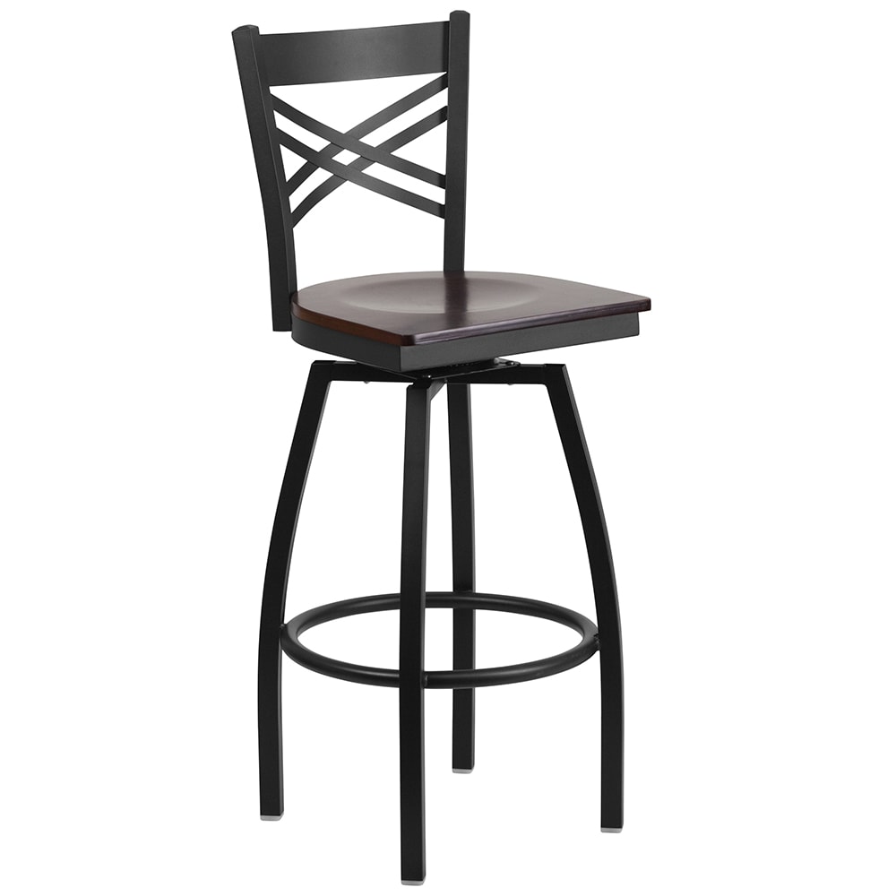 Flash Furniture XU-6F8B-XSWVL-WALW-GG Bar Stool w/ Cross Back & Walnut Wood Seat, Black