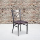 Flash Furniture XU-6FOB-CLR-MAHW-GG Restaurant Chair w/ Metal Cross Back & Mahogany Wood Seat - Steel Frame, Silver thumbnail 5