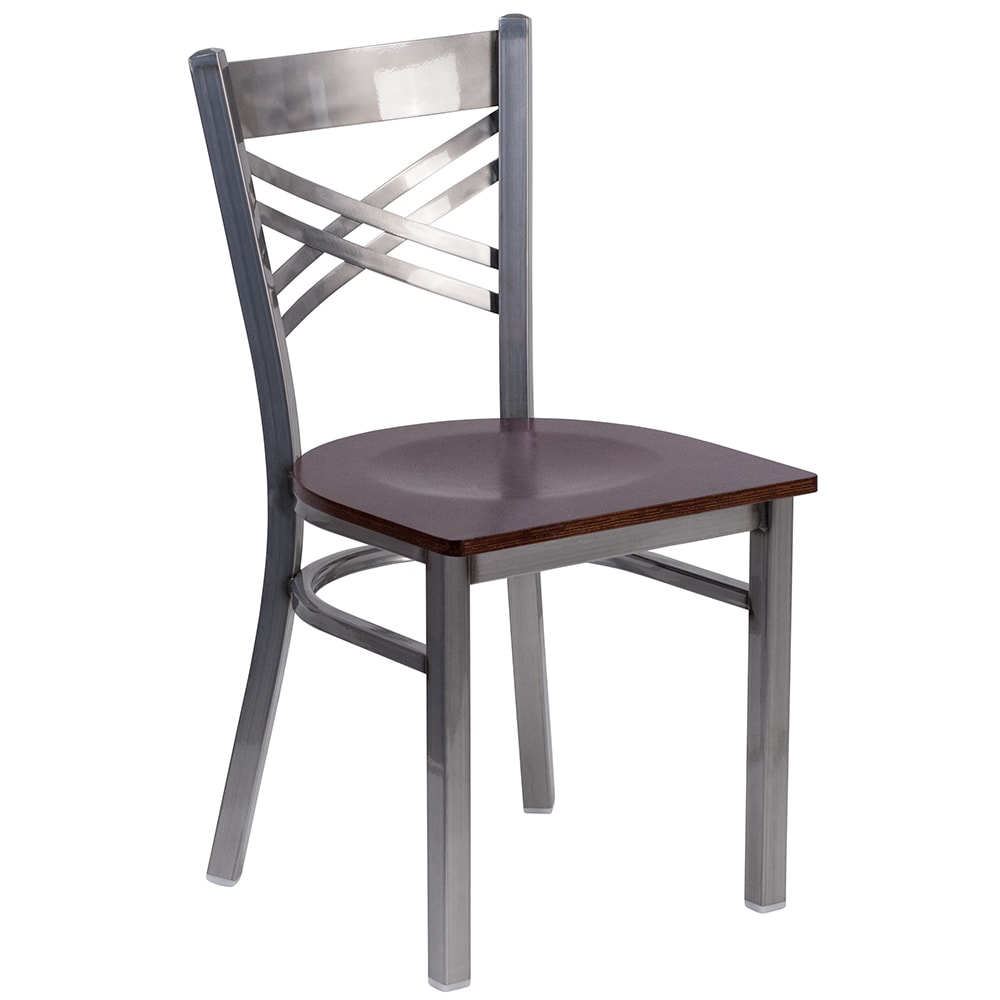 Flash Furniture XU-6FOB-CLR-WALW-GG Restaurant Chair w/ Metal Cross Back & Walnut Wood Seat - Steel Frame, Silver