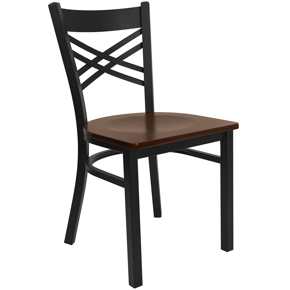 Flash Furniture XU-6FOBXBK-MAHW-GG Restaurant Chair w/ Metal Cross Back & Mahogany Wood Seat - Steel Frame, Black