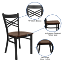 Flash Furniture XU-6FOBXBK-MAHW-GG Restaurant Chair w/ Metal Cross Back & Mahogany Wood Seat - Steel Frame, Black thumbnail 3