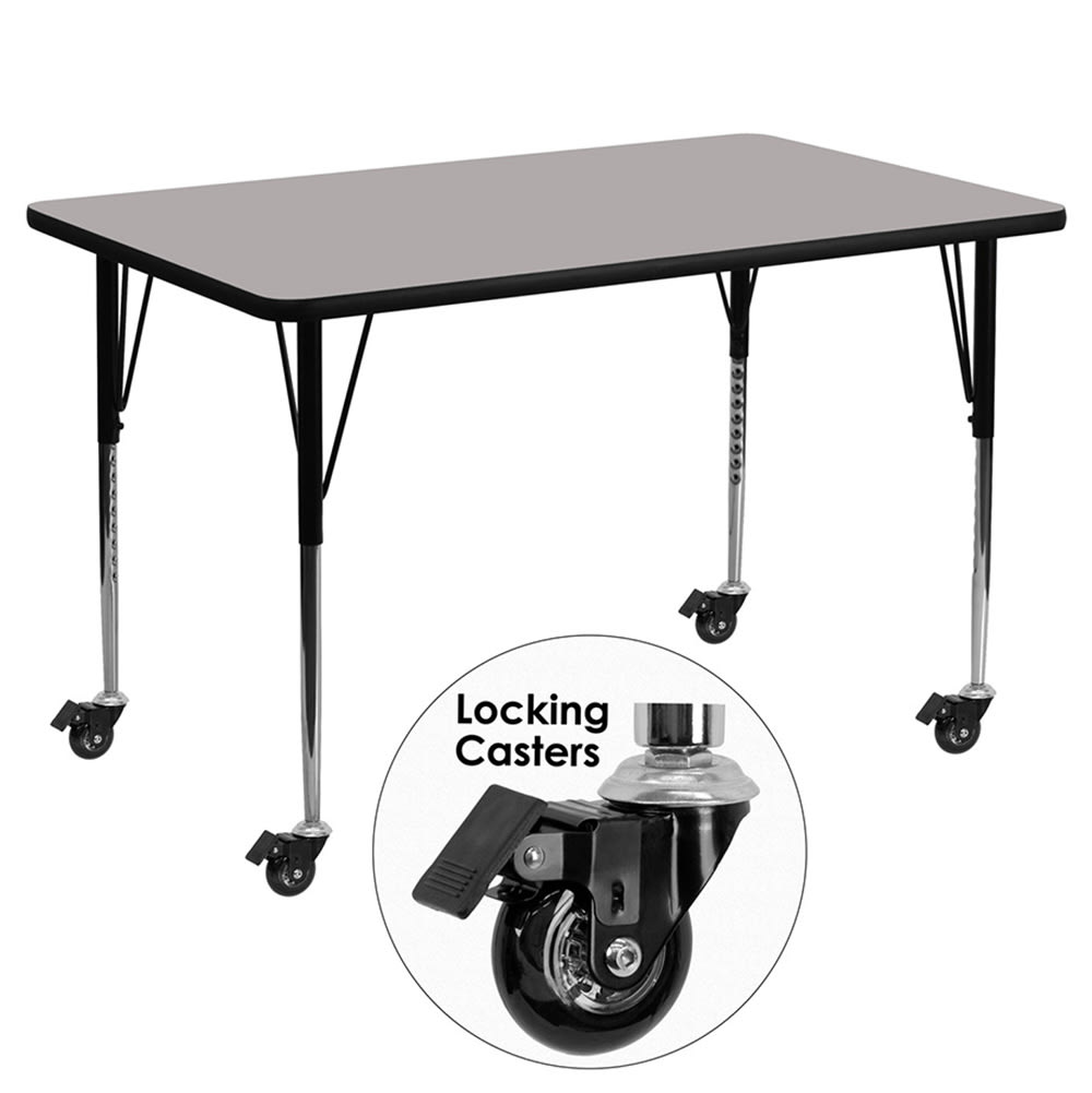 Flash Furniture XU-A2448-REC-GY-H-A-CAS-GG Rectangular Mobile Activity Table - 48"L x 24"W, Laminate Top, Gray