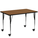 Flash Furniture XU-A2448-REC-OAK-H-A-CAS-GG Rectangular Mobile Activity Table - 48"L x 24"W, Laminate Top, Oak thumbnail 2