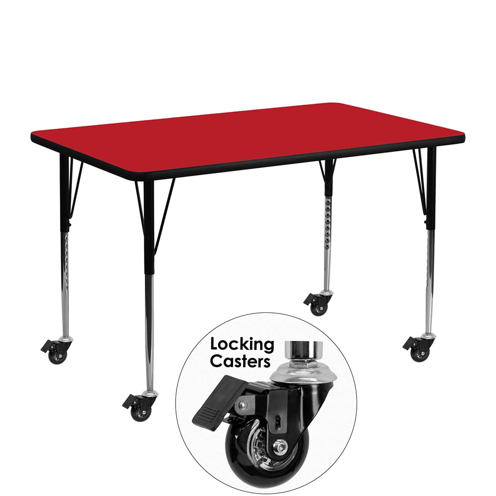 Flash Furniture XU-A2448-REC-RED-H-A-CAS-GG Rectangular Mobile Activity Table - 48"L x 24"W, Laminate Top, Red