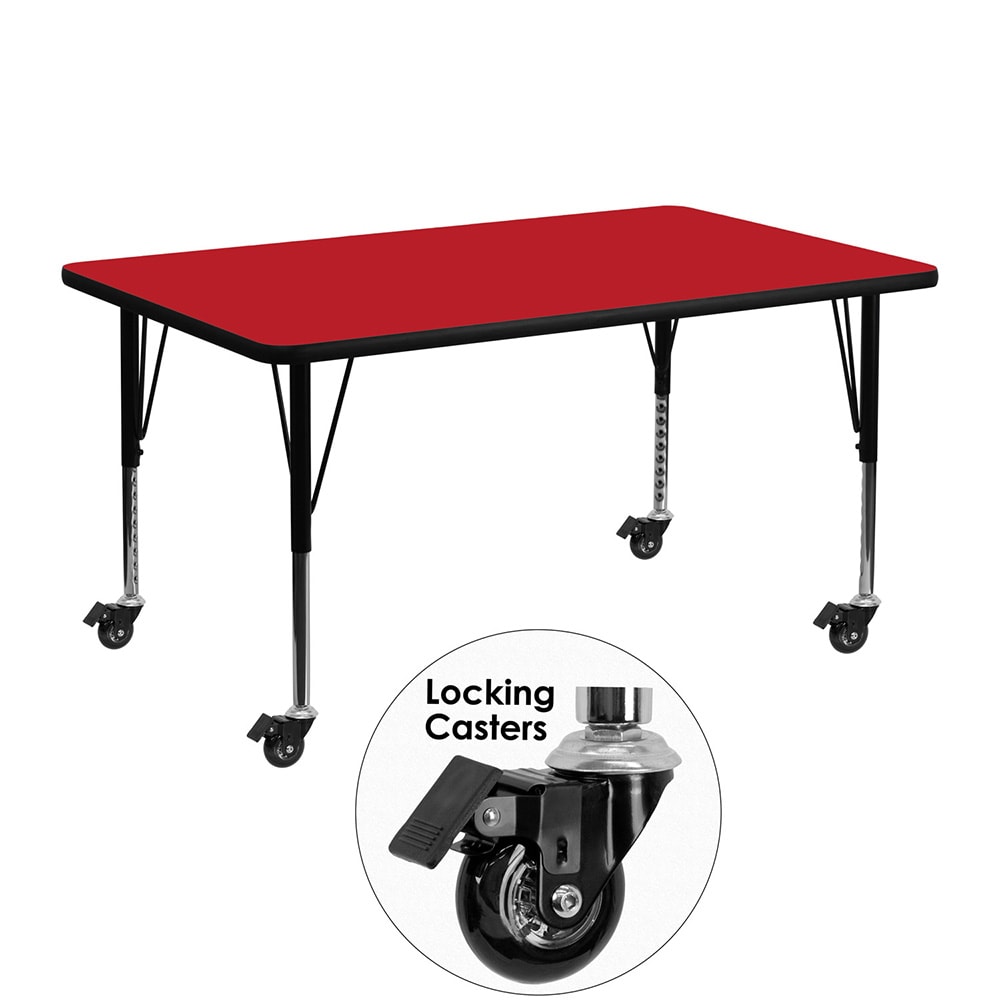 Flash Furniture XU-A2448-REC-RED-H-P-CAS-GG Rectangular Mobile Activity Table - 48"L x 24"W, Laminate Top, Red