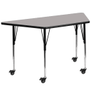 Flash Furniture XU-A2448-TRAP-GY-H-A-CAS-GG Trapezoid Mobile Activity Table - 46 1/4"L x 25 1/2"W, Laminate Top, Gray thumbnail 2