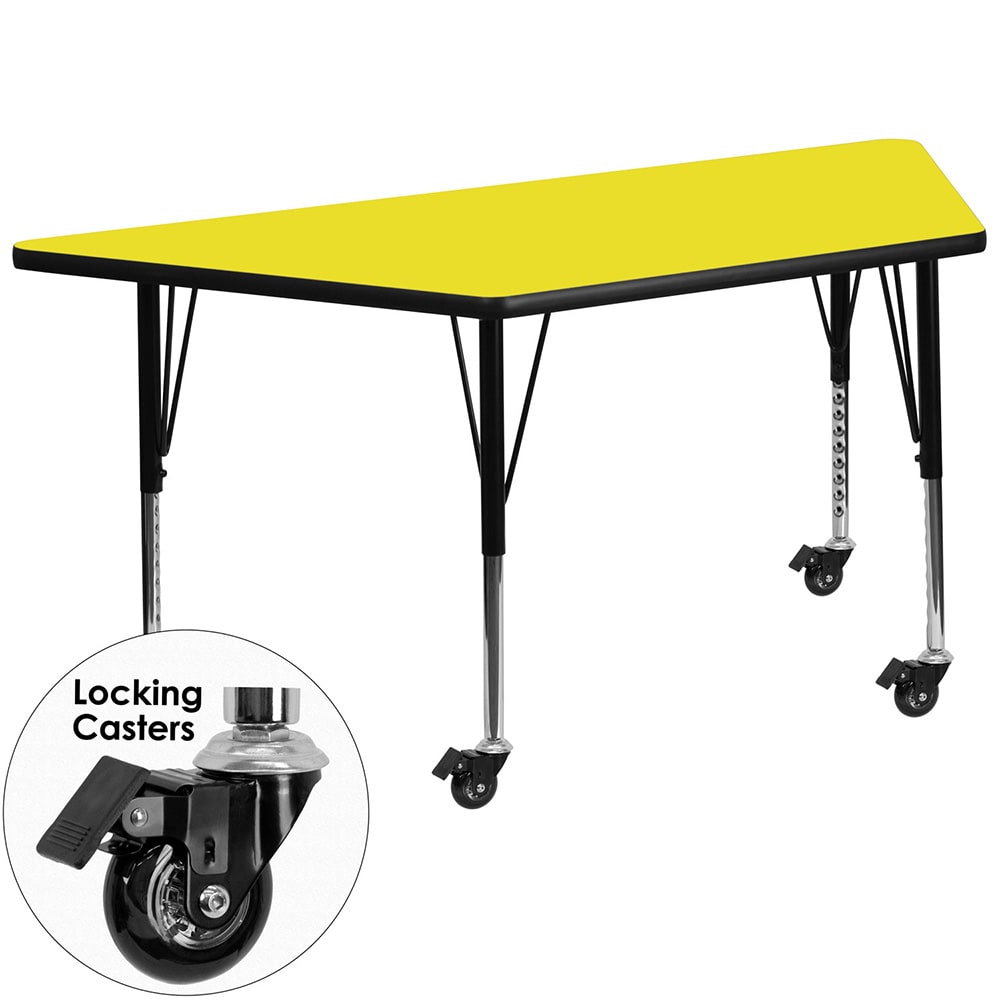 Flash Furniture XU-A2448-TRAP-YEL-H-P-CAS-GG Trapezoid Mobile Activity Table - 46 1/4"L x 25 1/2"W, Laminate Top, Yellow