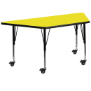 Flash Furniture XU-A2448-TRAP-YEL-H-P-CAS-GG Trapezoid Mobile Activity Table - 46 1/4"L x 25 1/2"W, Laminate Top, Yellow thumbnail 2