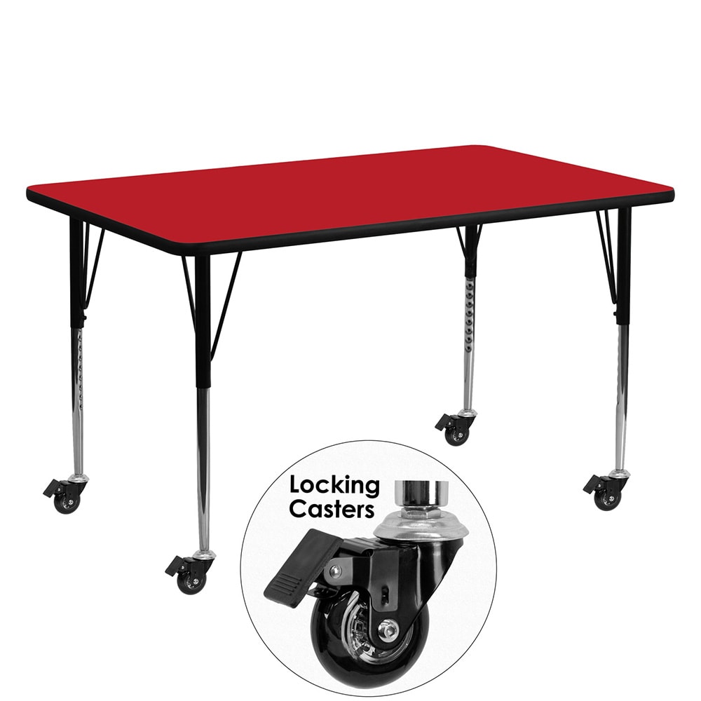 Flash Furniture XU-A2460-REC-RED-H-A-CAS-GG Rectangular Mobile Activity Table - 60"L x 24"W, Laminate Top, Red