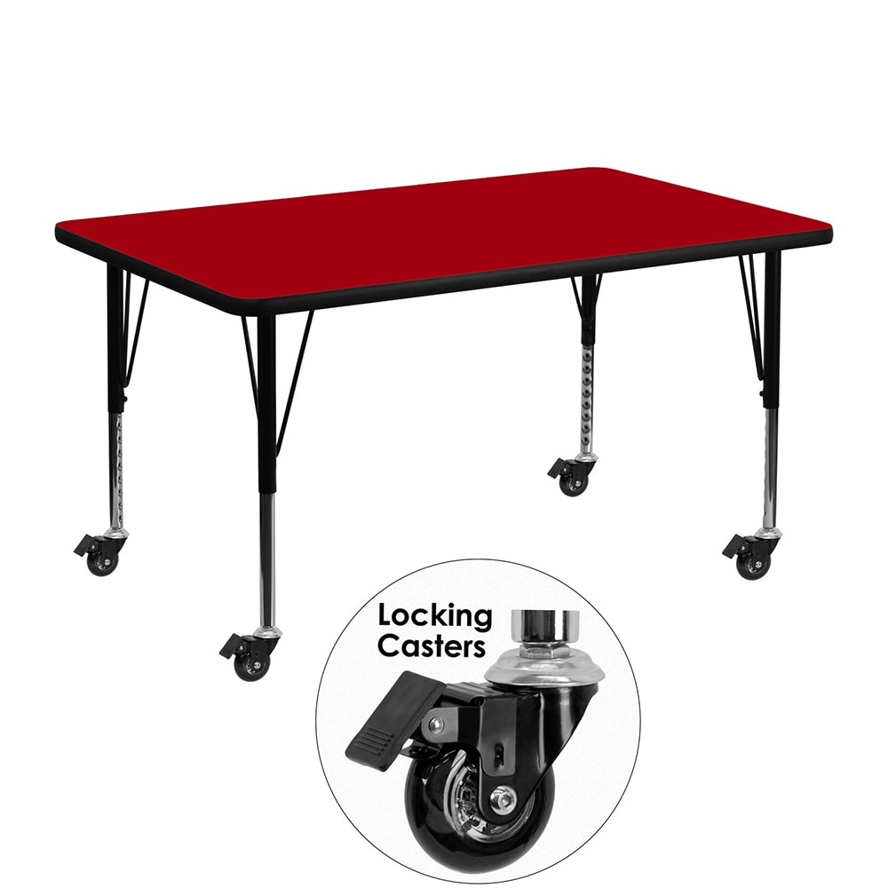 Flash Furniture XU-A3048-REC-RED-T-P-CAS-GG Rectangular Mobile Activity Table - 48"L x 30"W, Laminate Top, Red