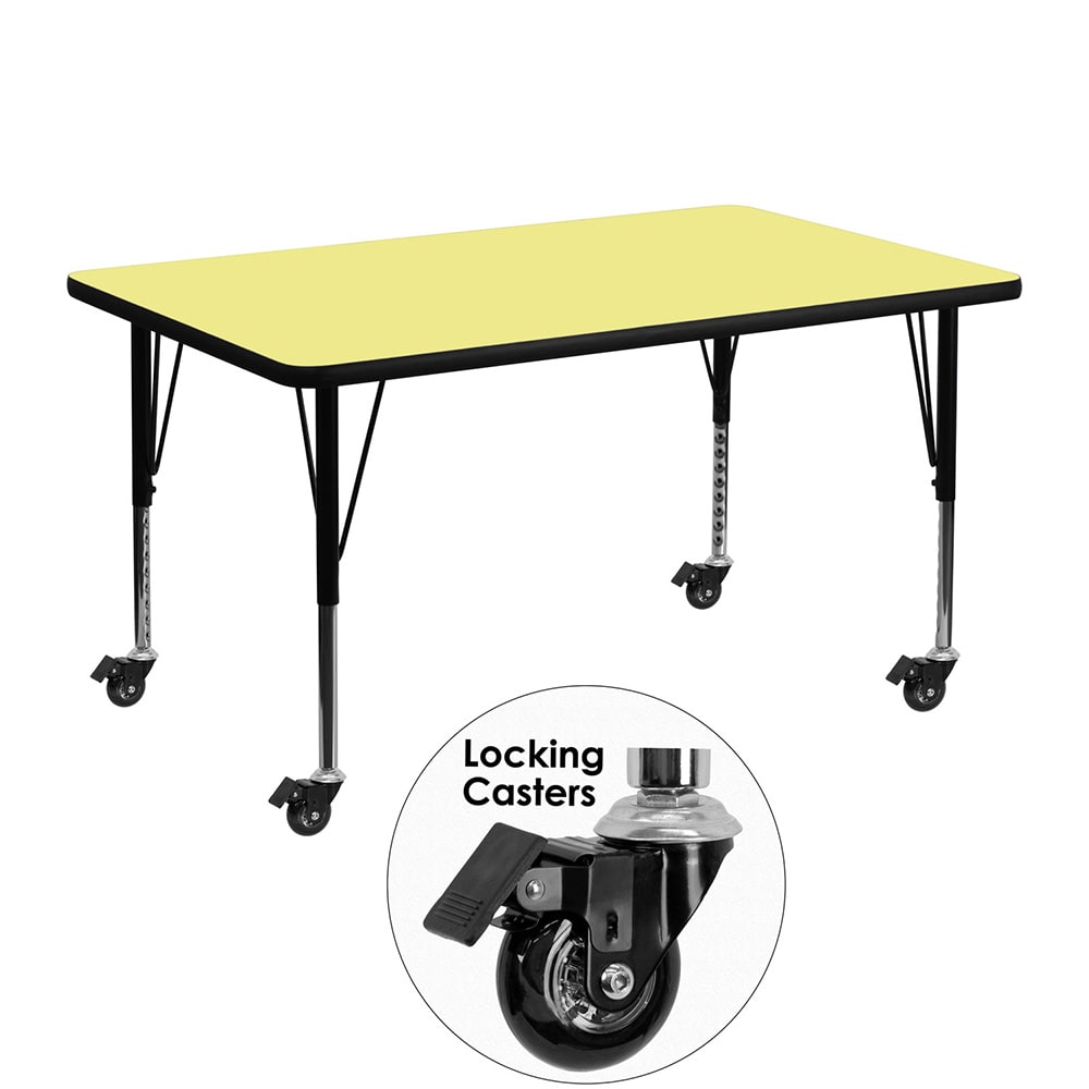 Flash Furniture XU-A3048-REC-YEL-T-P-CAS-GG Rectangular Mobile Activity Table - 48"L x 30"W, Laminate Top, Yellow