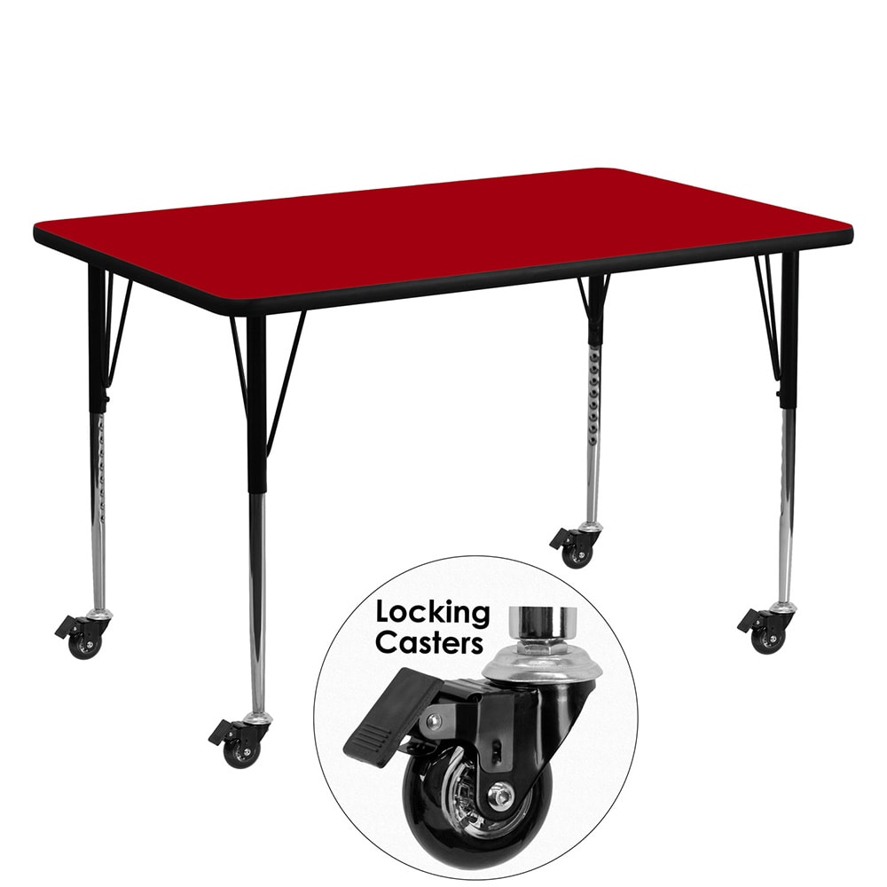 Flash Furniture XU-A3060-REC-RED-T-A-CAS-GG Rectangular Mobile Activity Table - 60"L x 30"W, Laminate Top, Red