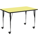 Flash Furniture XU-A3060-REC-YEL-T-A-CAS-GG Rectangular Mobile Activity Table - 60"L x 30"W, Laminate Top, Yellow thumbnail 2