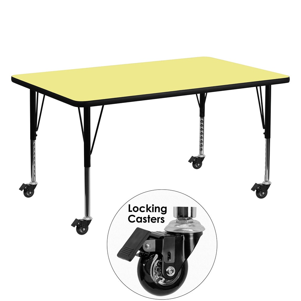 Flash Furniture XU-A3060-REC-YEL-T-P-CAS-GG Rectangular Mobile Activity Table - 60"L x 30"W, Laminate Top, Yellow
