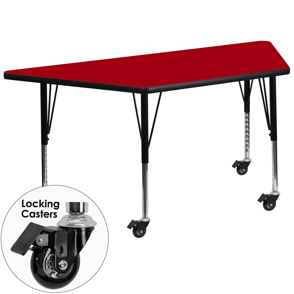 Flash Furniture XU-A3060-TRAP-RED-T-P-CAS-GG Trapezoid Mobile Activity Table - 57 1/2"L x 26 1/4"W, Laminate Top, Red