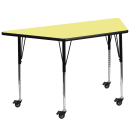 Flash Furniture XU-A3060-TRAP-YEL-T-A-CAS-GG Trapezoid Mobile Activity Table - 57 1/2"L x 26 1/4"W, Laminate Top, Yellow thumbnail 2