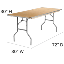Flash Furniture XA-3072-BIRCH-M-GG Rectangular Folding Banquet Table w/ Birchwood Top - 72"W x 30"D x 30"H thumbnail 2