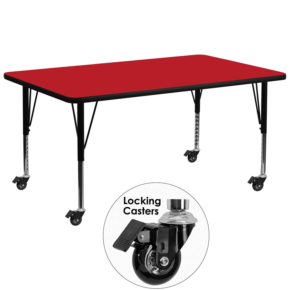 Flash Furniture XU-A3072-REC-RED-H-P-CAS-GG Rectangular Mobile Activity Table - 72"L x 30"W, Laminate Top, Red