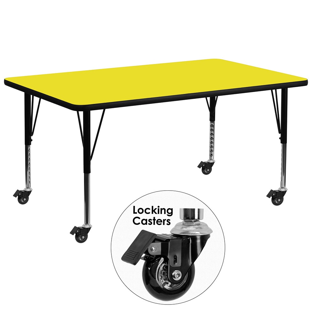 Flash Furniture XU-A3072-REC-YEL-H-P-CAS-GG Rectangular Mobile Activity Table - 72"L x 30"W, Laminate Top, Yellow