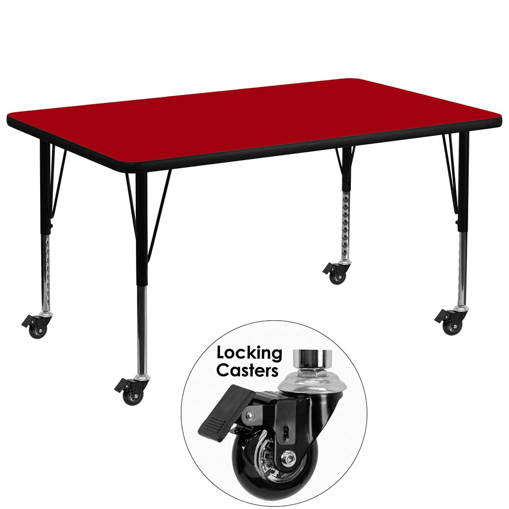 Flash Furniture XU-A3672-REC-RED-T-P-CAS-GG Rectangular Mobile Activity Table - 72"L x 36"W, Laminate Top, Red