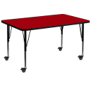 Flash Furniture XU-A3672-REC-RED-T-P-CAS-GG Rectangular Mobile Activity Table - 72"L x 36"W, Laminate Top, Red thumbnail 2