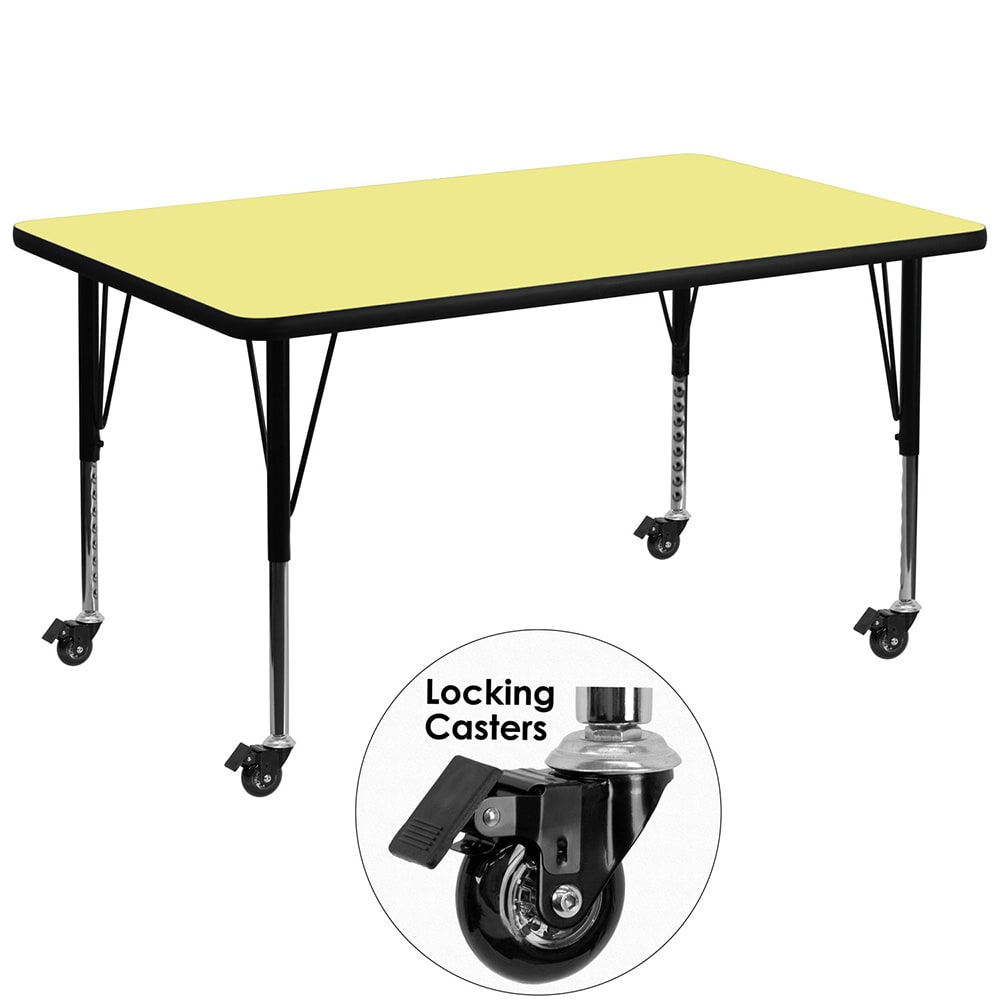 Flash Furniture XU-A3672-REC-YEL-T-P-CAS-GG Rectangular Mobile Activity Table - 72"L x 36"W, Laminate Top, Yellow
