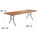 Flash Furniture XA-3696-P-GG Rectangular Folding Banquet Table w/ Hardwood Top - 96"W x 36"D x 30"H thumbnail 2