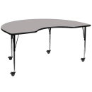 Flash Furniture XU-A4872-KIDNY-GY-H-A-CAS-GG Kidney Shaped Mobile Activity Table - 72"L x 48"W, Laminate Top, Gray thumbnail 2