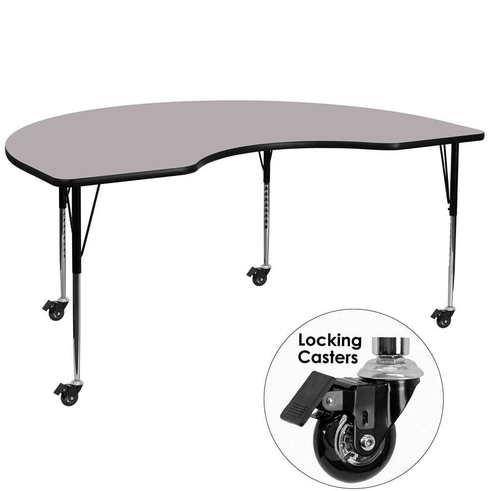 Flash Furniture XU-A4872-KIDNY-GY-T-A-CAS-GG Kidney Shaped Mobile Activity Table - 72"L x 48"W, Laminate Top, Gray