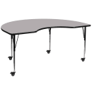 Flash Furniture XU-A4872-KIDNY-GY-T-A-CAS-GG Kidney Shaped Mobile Activity Table - 72"L x 48"W, Laminate Top, Gray thumbnail 2