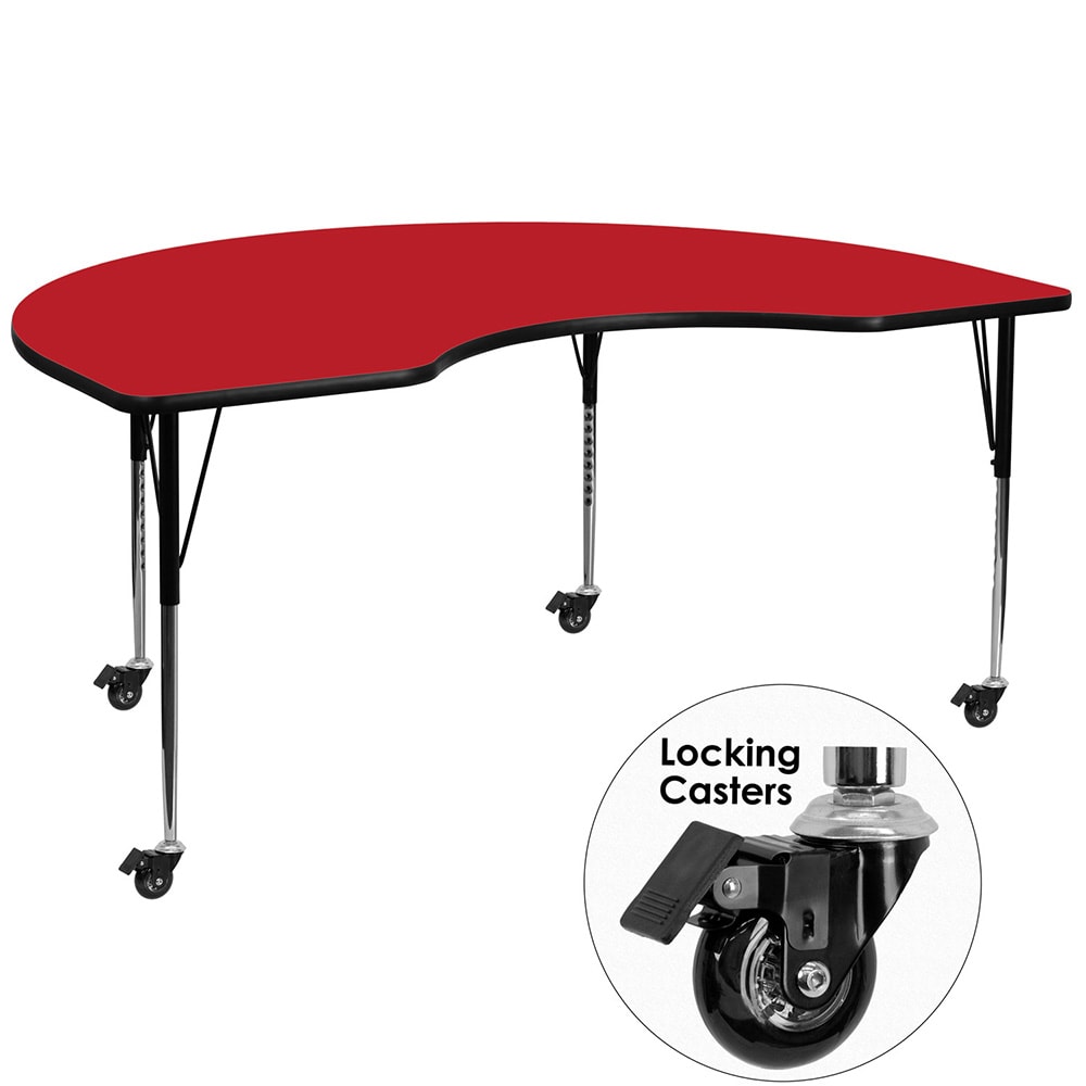 Flash Furniture XU-A4896-KIDNY-RED-H-A-CAS-GG Kidney Shaped Mobile Activity Table - 96"L x 48"W, Laminate Top, Red
