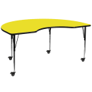 Flash Furniture XU-A4896-KIDNY-YEL-H-A-CAS-GG Kidney Shaped Mobile Activity Table - 96"L x 48"W, Laminate Top, Yellow thumbnail 2