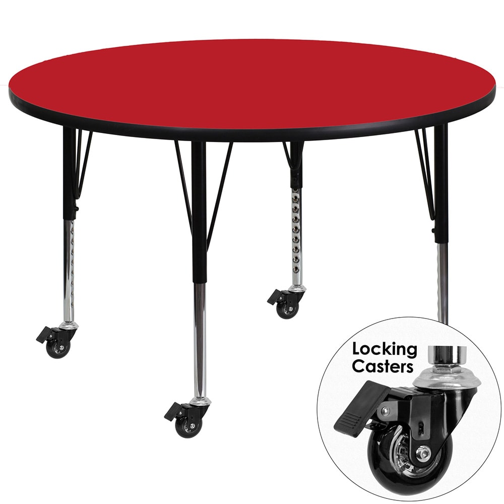 Flash Furniture XU-A48-RND-RED-H-P-CAS-GG 48" Round Mobile Activity Table - Laminate Top, Red