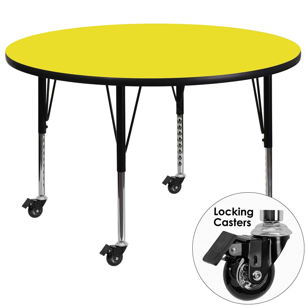 Flash Furniture XU-A48-RND-YEL-H-P-CAS-GG 48" Round Mobile Activity Table - Laminate Top, Yellow