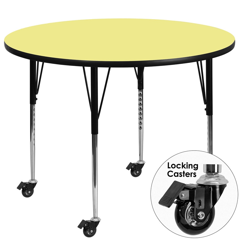 Flash Furniture XU-A48-RND-YEL-T-A-CAS-GG 48" Round Mobile Activity Table - Laminate Top, Yellow