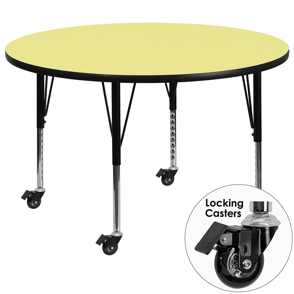 Flash Furniture XU-A48-RND-YEL-T-P-CAS-GG 48" Round Mobile Activity Table - Laminate Top, Yellow