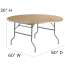 Flash Furniture XA-60-BIRCH-M-GG 60" Round Folding Banquet Table w/ Birchwood Top, 30"H thumbnail 2