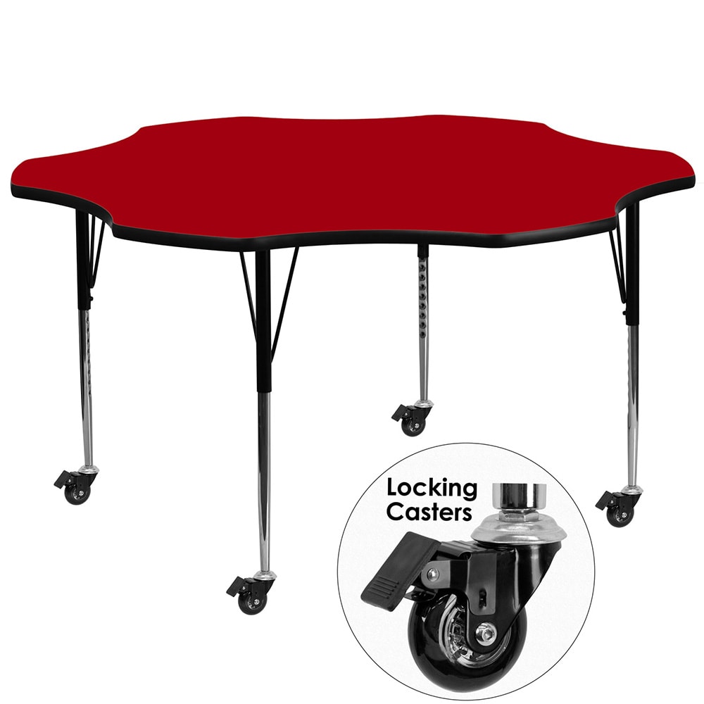 Flash Furniture XU-A60-FLR-RED-T-A-CAS-GG Flower Shaped Mobile Activity Table - 60"L x 60"W, Laminate Top, Red