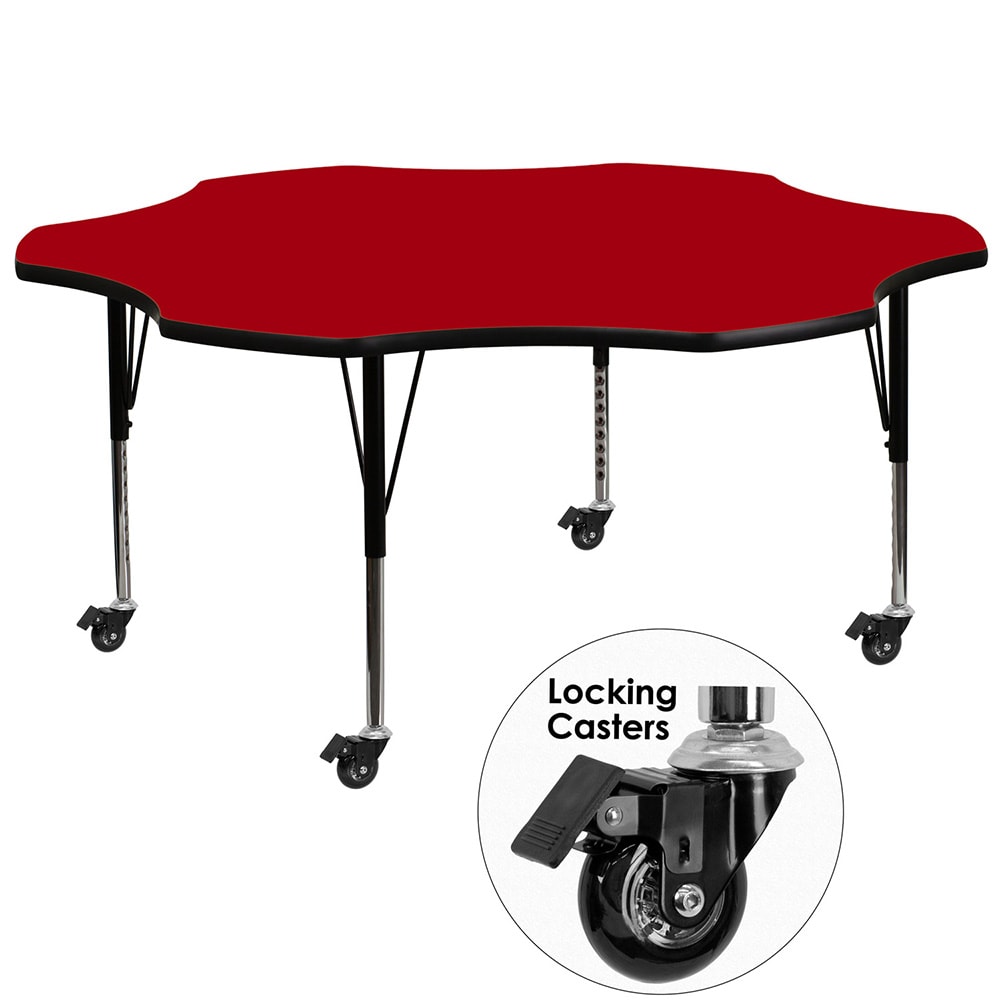 Flash Furniture XU-A60-FLR-RED-T-P-CAS-GG Flower Shaped Mobile Activity Table - 60"L x 60"W, Laminate Top, Red