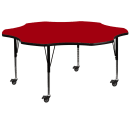 Flash Furniture XU-A60-FLR-RED-T-P-CAS-GG Flower Shaped Mobile Activity Table - 60"L x 60"W, Laminate Top, Red thumbnail 2