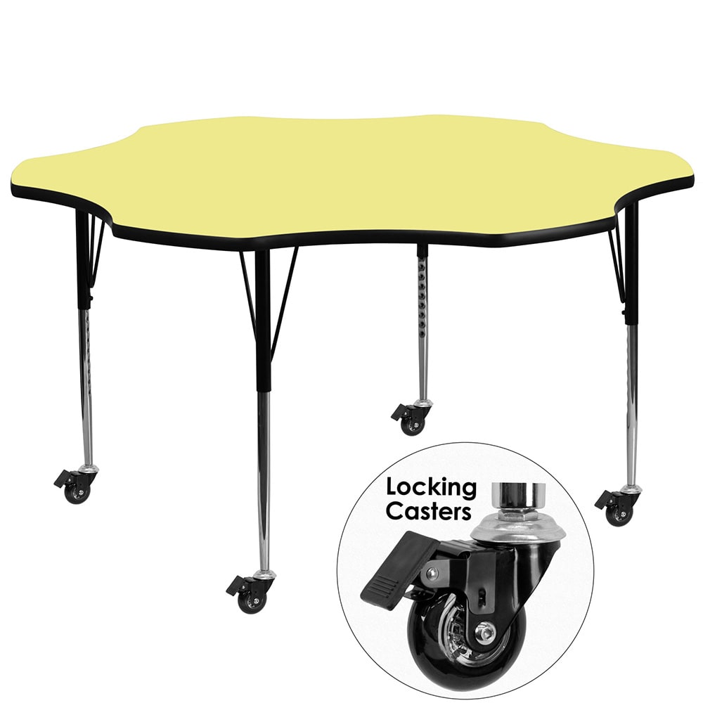 Flash Furniture XU-A60-FLR-YEL-T-A-CAS-GG Flower Shaped Mobile Activity Table - 60"L x 60"W, Laminate Top, Yellow