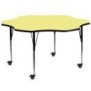 Flash Furniture XU-A60-FLR-YEL-T-A-CAS-GG Flower Shaped Mobile Activity Table - 60"L x 60"W, Laminate Top, Yellow thumbnail 2