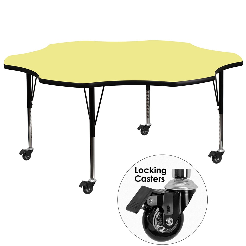 Flash Furniture XU-A60-FLR-YEL-T-P-CAS-GG Flower Shaped Mobile Activity Table - 60"L x 60"W, Laminate Top, Yellow