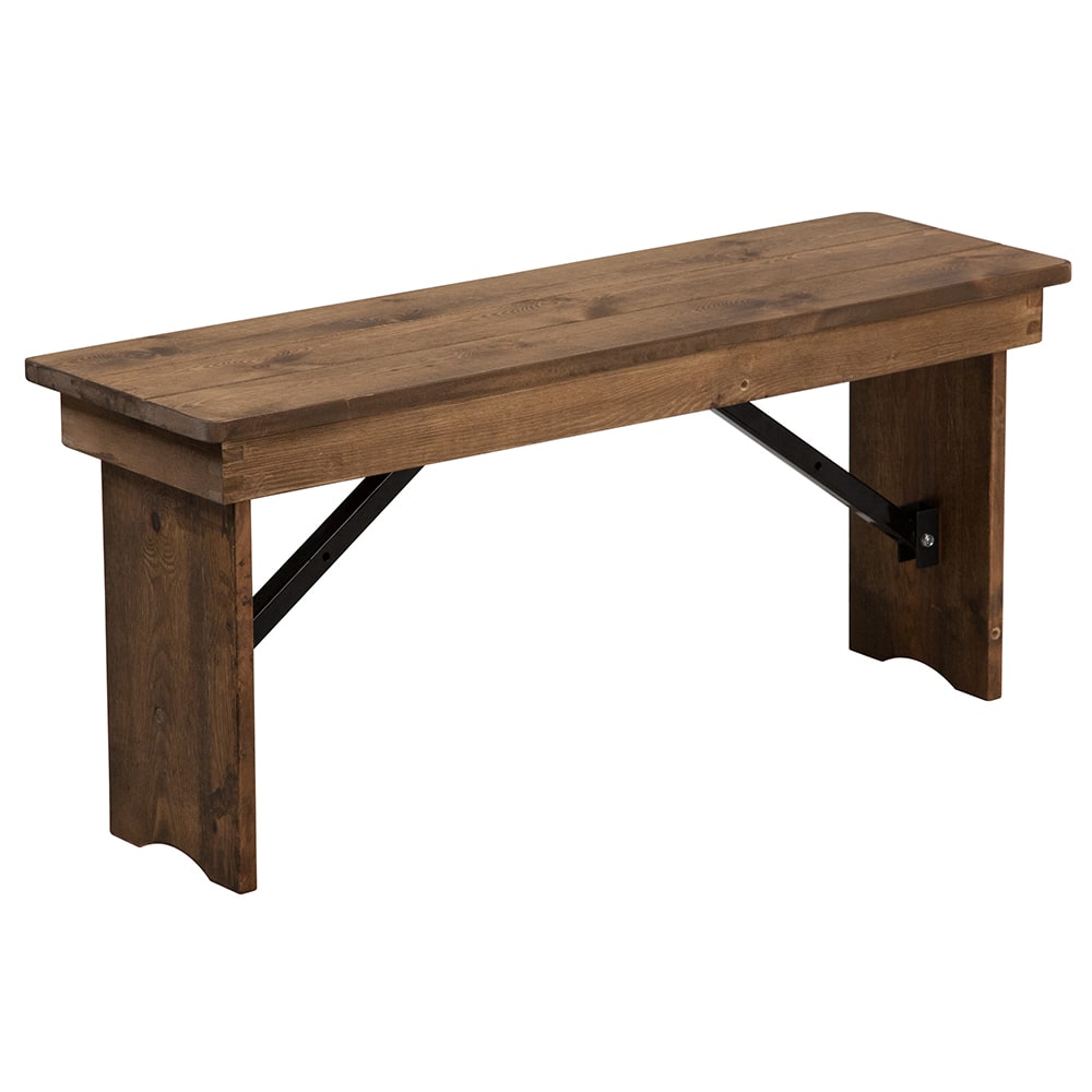 Flash Furniture XA-B-40X12-GG Folding Rustic Farm Bench w/ Pine Plank Top - 40 1/4"W x 12"D x 17 3/4"H