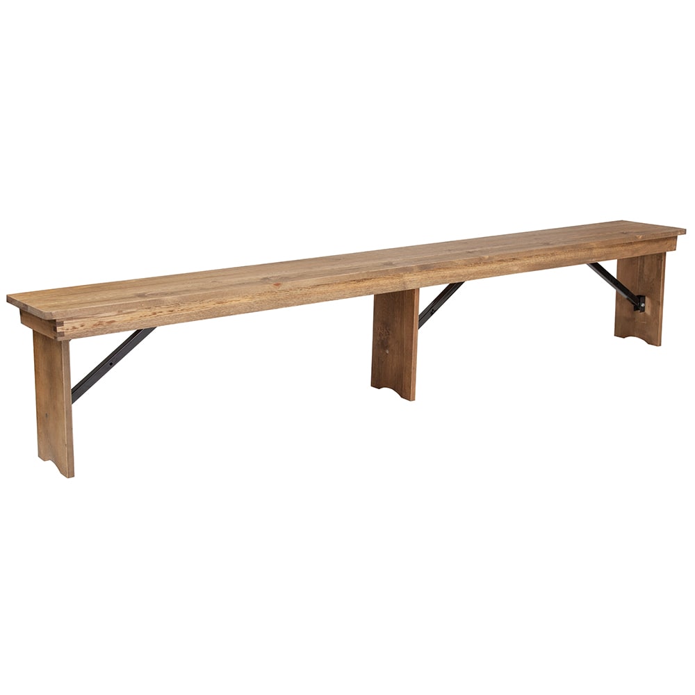 Flash Furniture XA-B-96X12-L-GG Hercules Folding Farm Bench - 8' x 12", Rustic Stained Solid Pine